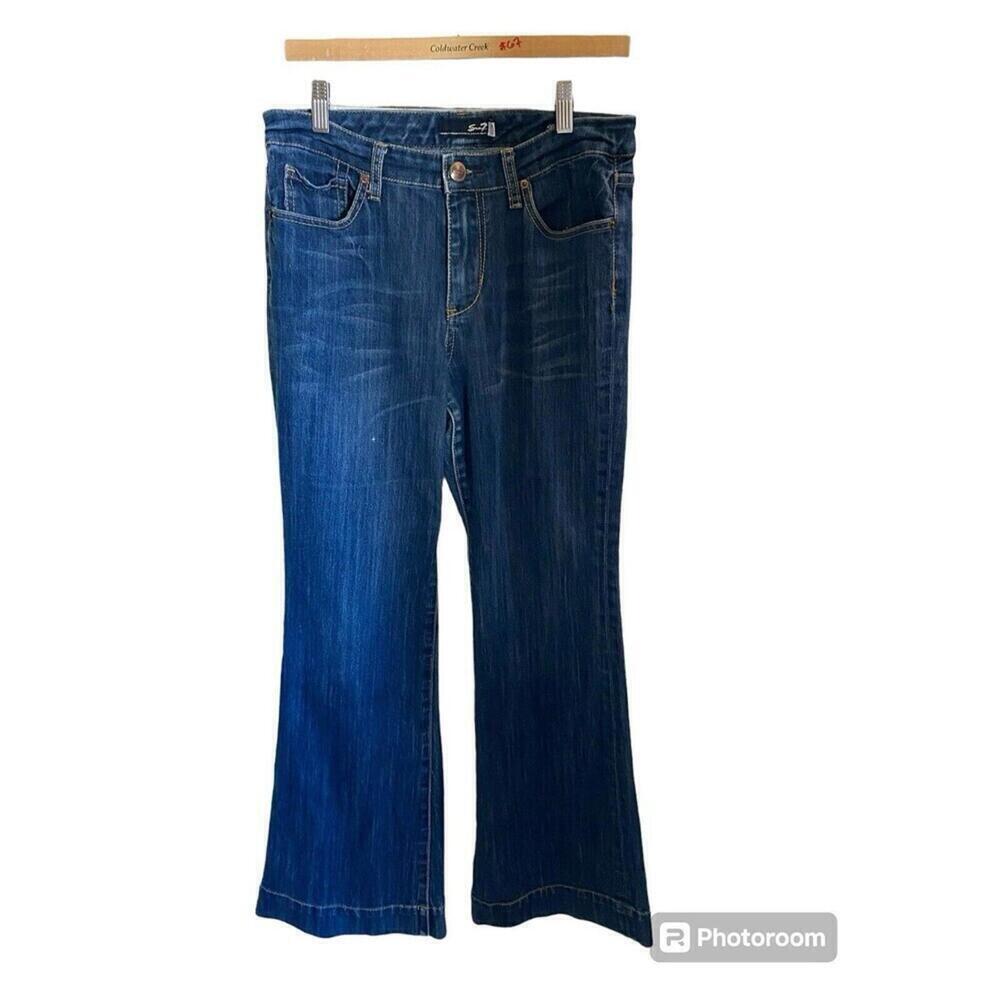 Seven7 Studio Wide Leg High Rise Studded Pockets Dark Wash Jeans Sz 8